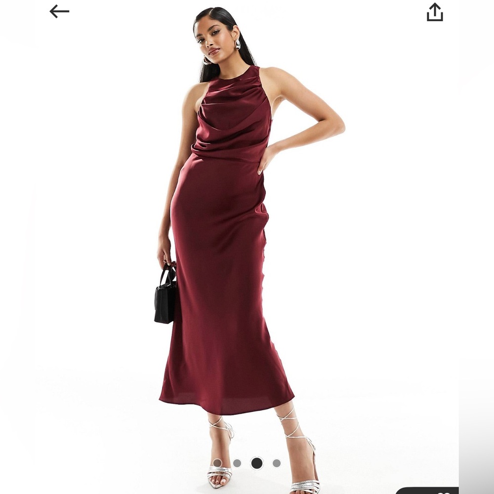 ASOS Design satin drape bodice midi dress in berry purple US 6
